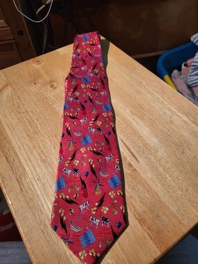 Robin Ruth Silk Necktie With Cows Windmills  And Boats